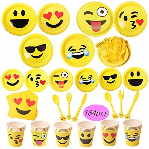 Product Juego de 164 accesorios para fiesta, diseño de emoticonos, incluye 24 platos