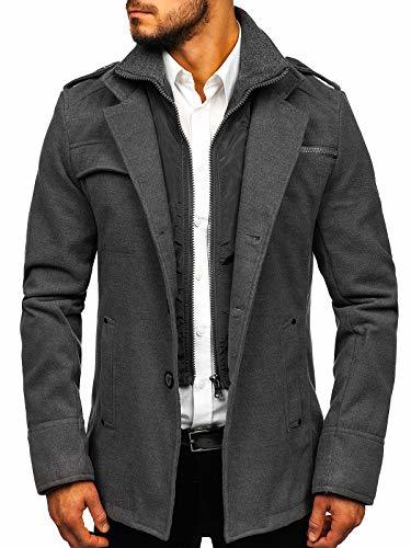 Moda BOLF Hombre Abrigo Botonadura Sencilla PPM 8856 Gris L [4D4]