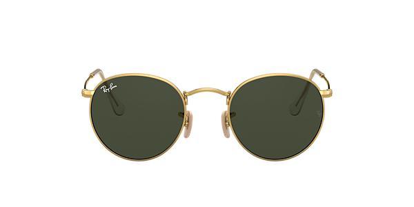 Moda Ray-Ban RB3447 ROUND METAL 50 Green & Gold Sunglasses ...