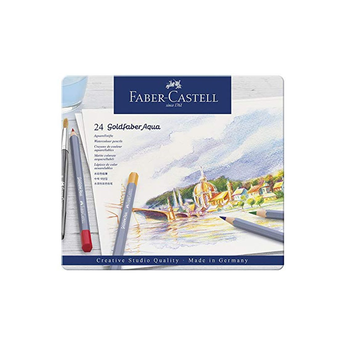 Product Faber-Castell 114624 - Estuche de metal con 24 ecolápices acuarelables hexagonales Goldfaber