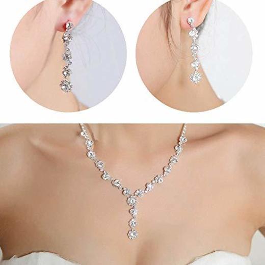 Jovono - Conjunto de collar y pendientes con colgante de diamantes de
