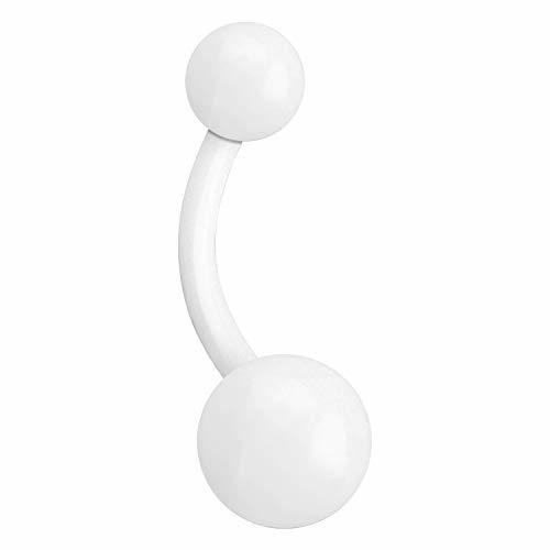 Social VOTREPIERCING Piercing Ombligo Bioflex PTFE Blanco Bolas Acrílico 1.6 x 10 x