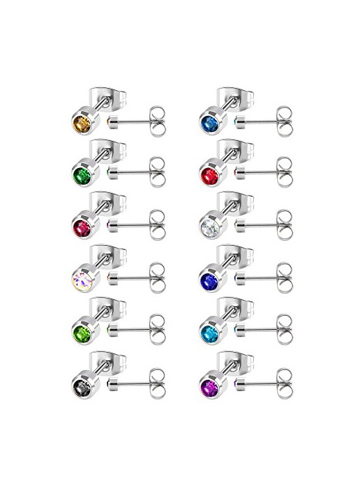 12 Pares Pendientes de Perno de Acero Inoxidable Arete de Piercing de