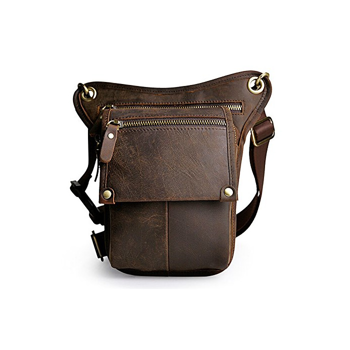 Social Boshiho - Riñonera de Piel auténtica para Hombre, Mens Pierna Bolsa Moto