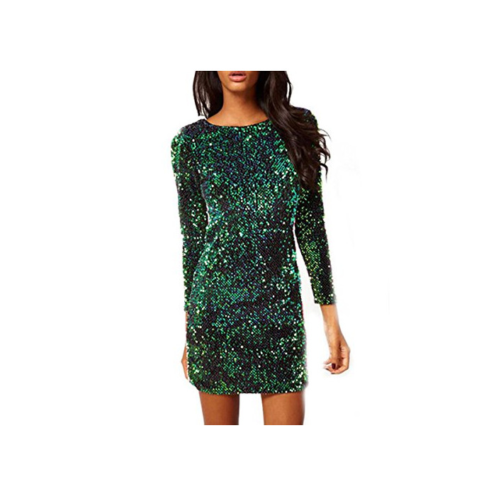 Fashion Tomayth Mujer Otoño Elegante Mini Vestido Ajustado de Moda Lentejuela Manga larga