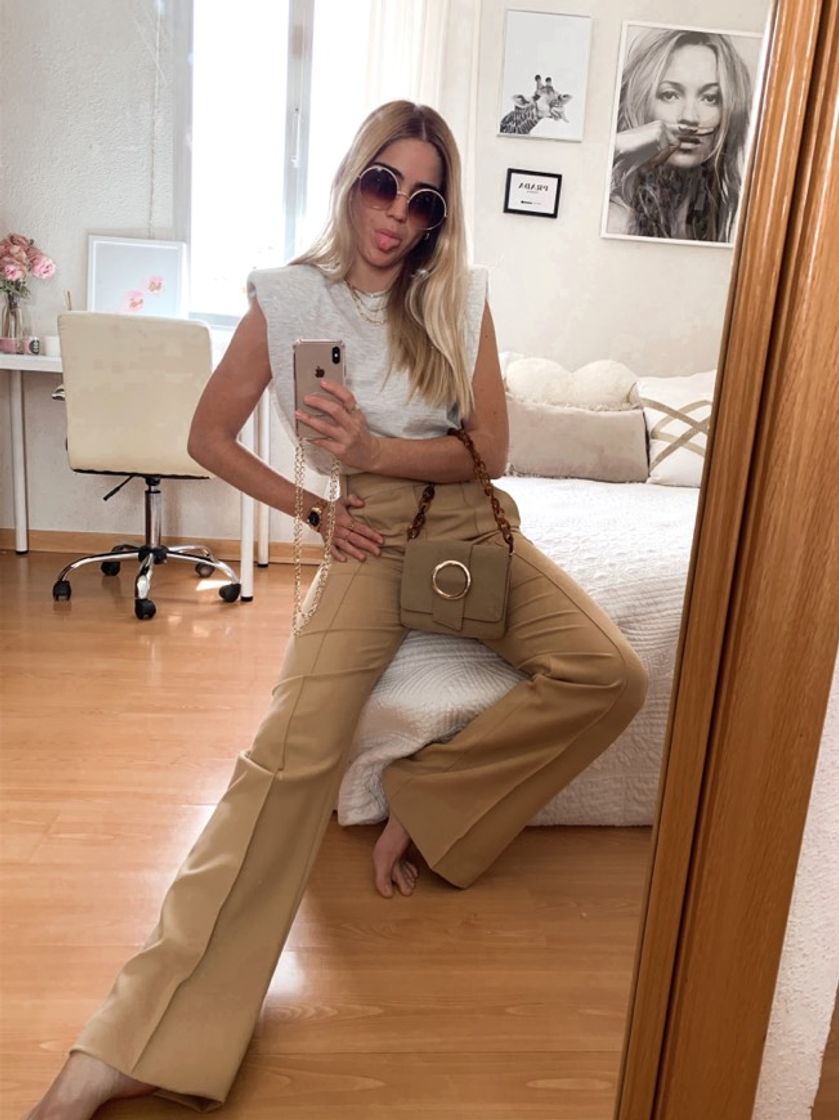 Fashion Pantalones camel flamee