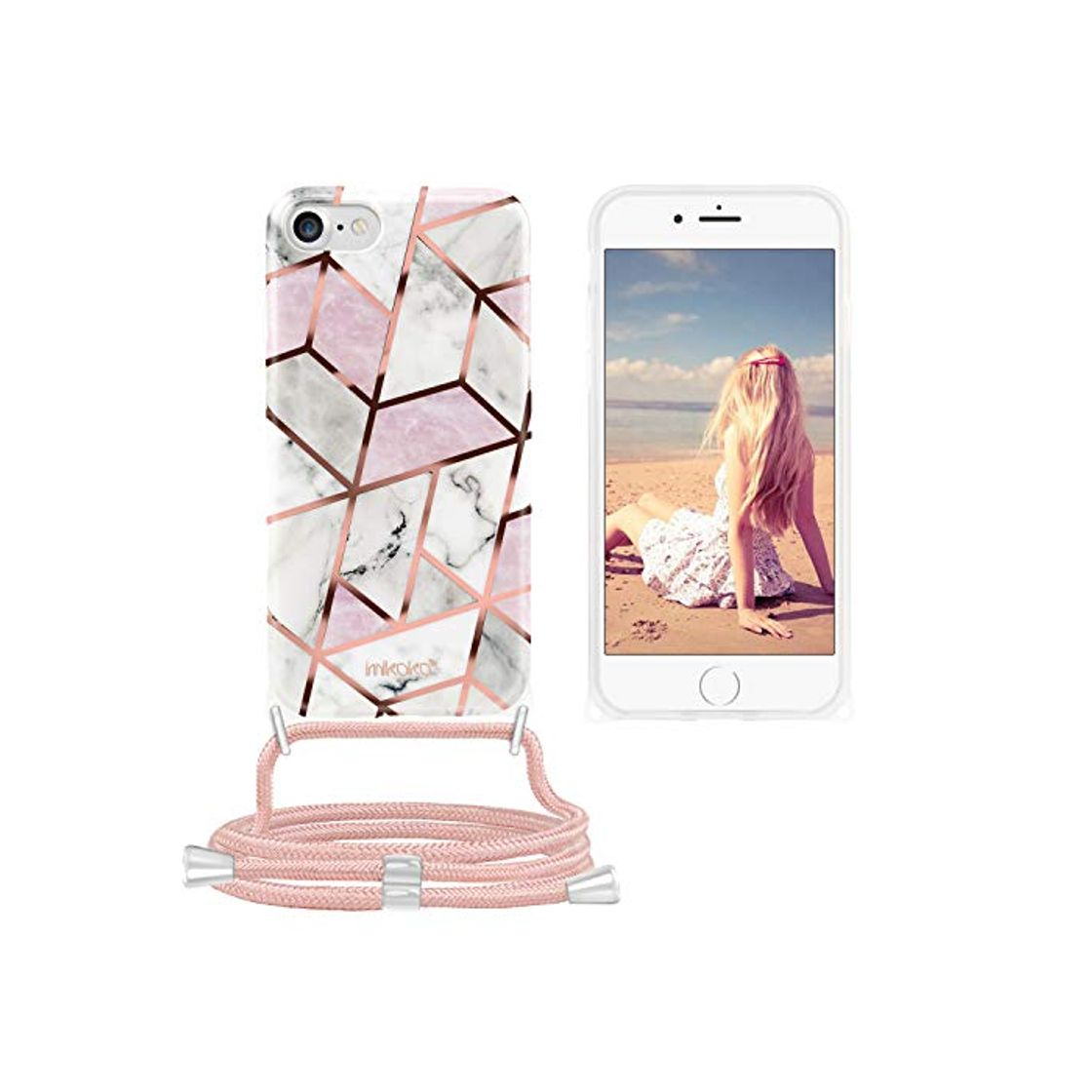 Social Imikoko - Funda para iPhone SE 2020/iPhone 7/iPhone 8 mármol brillante Necklace