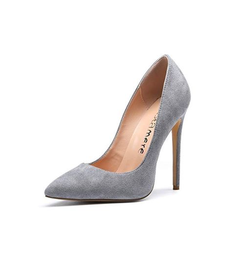 CASTAMERE Mujer Zapatos de Tacón Zapatos Mujer Tacon Fiesta Sexy Clásico Stilettos High Heels Fiesta Boda para Mujer Tacones Altos 12cm Ante Gris EU 39