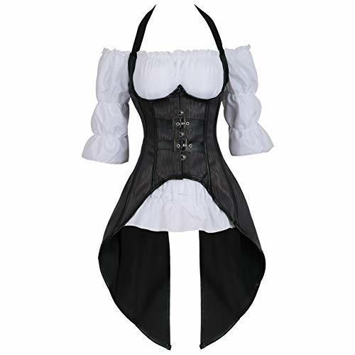 Grebrafan Conjunto de Corsé Pirata Chalecos Corset y Blanco Blusa Fiesta