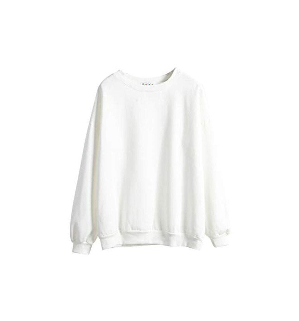 Moda Sudaderas Mujer sin Capucha Sudaderas Lisas Chicas Sudadera Oversize Mujer Tallas Grandes Casual Sudadera Manga Larga Cuello Redondo Basicas Anchas Juveniles Chica Invierno Pullover Simples Blanco XL