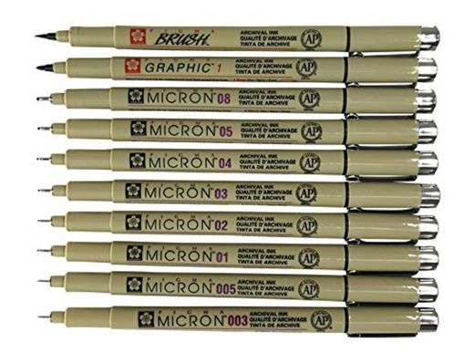 Sakura - Lot de 8 stylos Micron Pigma à encre pigmentées Asst