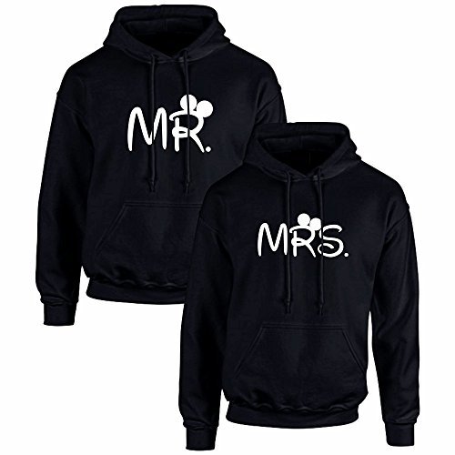 Fashion Pack de 2 Sudaderas Negras para Parejas, MR. y Mrs, Blanco (Mujer