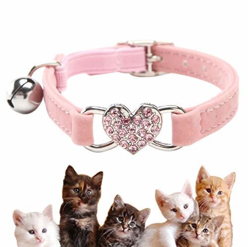 Lugares Collar de Gato con Campana y Colgante de Corazón de Cristal Brillante