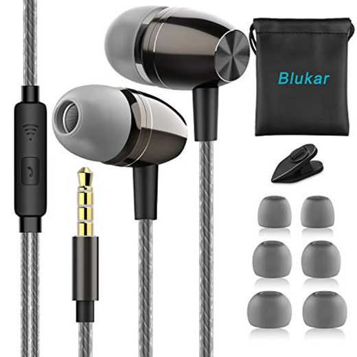 Blukar Auriculares In Ear, Auriculares con Cable y Micrófono Headphone Sonido Estéreo