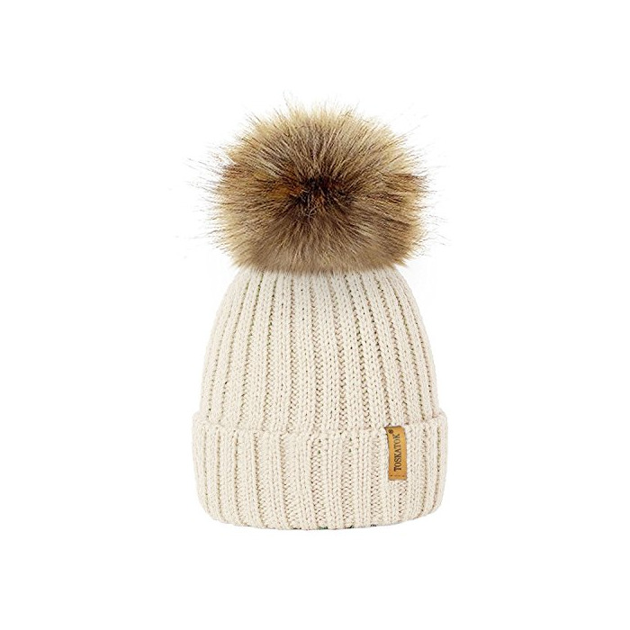 Fashion TOSKATOK® Invierno de Las Mujeres Costilla Punto Hat/Beanie con Desmontable de Piel