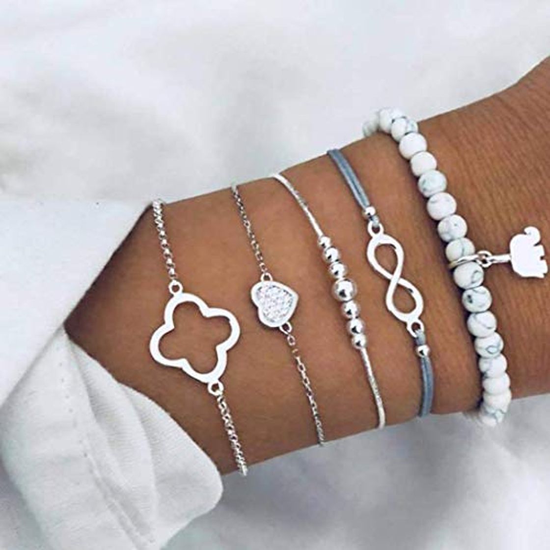 Fashion Yean Conjunto de pulseras de cristal con capas de estilo bohemio