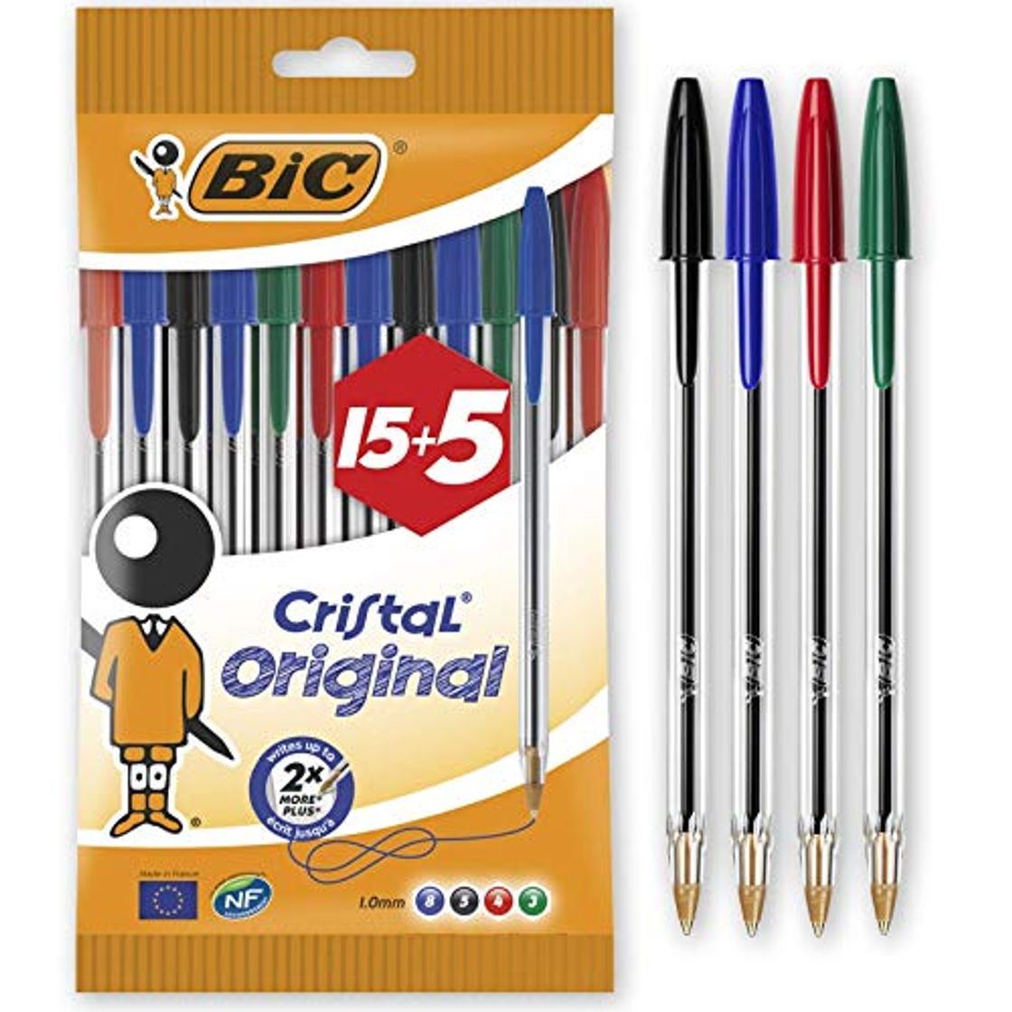 Social BIC Cristal Original Bolígrafos Punta Media (1,0 mm) – Colores Surtidos, Blíster