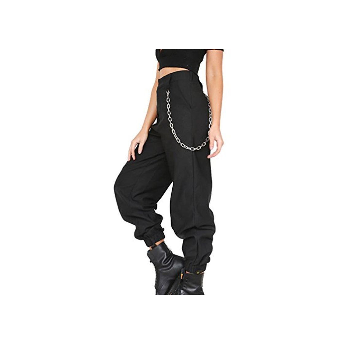 Social Byqny Mujer Pantalones Harem Sport Deportivos Sueltos De Color Sólido Pantalones De Cierre Cintura Alta Hip Hop Danza Negro S