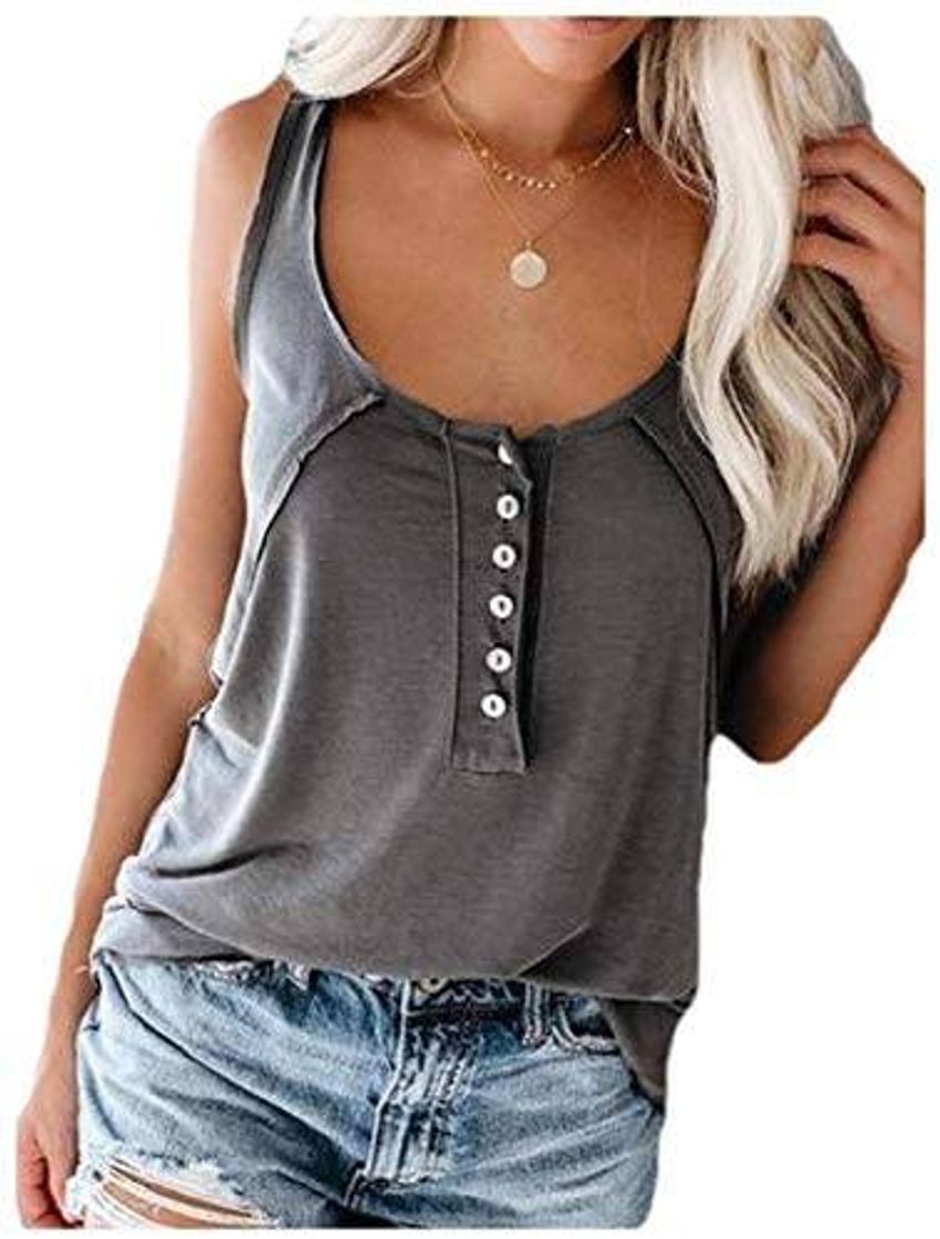 Fashion Zimaes – Blusa feminina lisa com botões e gola redonda