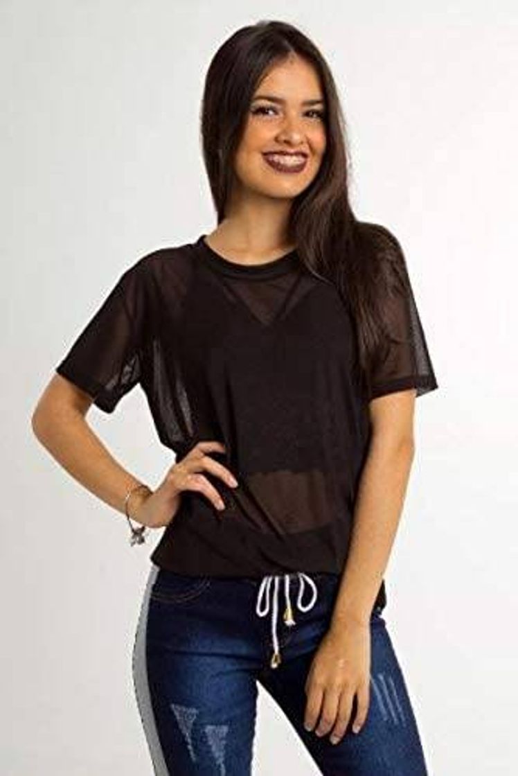 Fashion Blusa Conjunto Com Cropped Tule Semi Transparente
