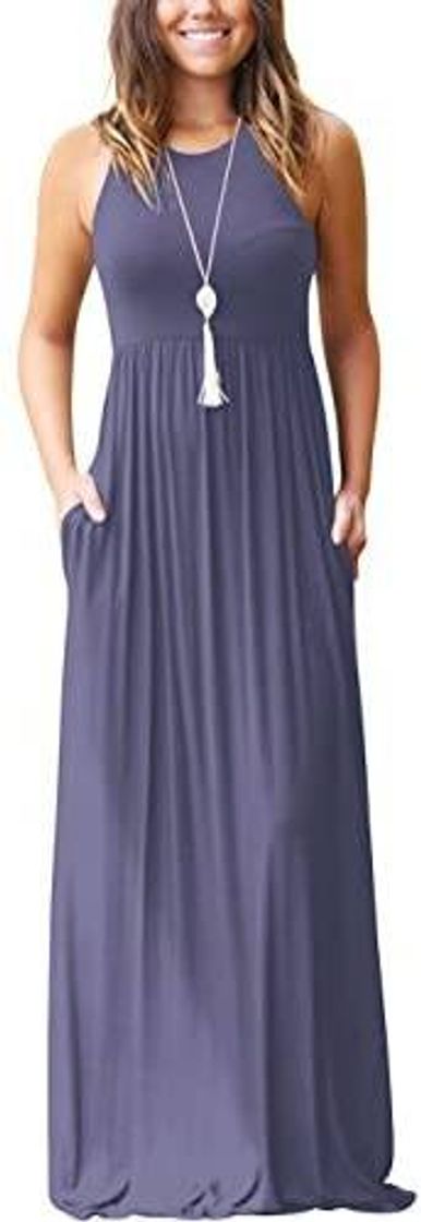 Moda GRECERELLE Vestido feminino maxi sem mangas