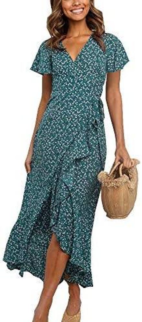 Moda Imysty vestido longo feminino Boho floral estampado gola V