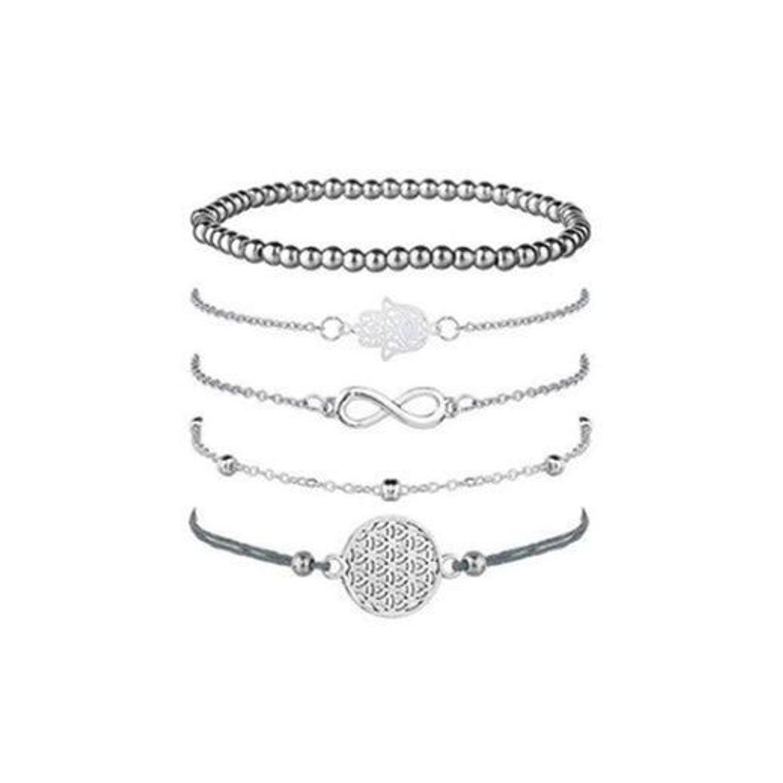 Social Juego de 5 pulseras de plata para mujer