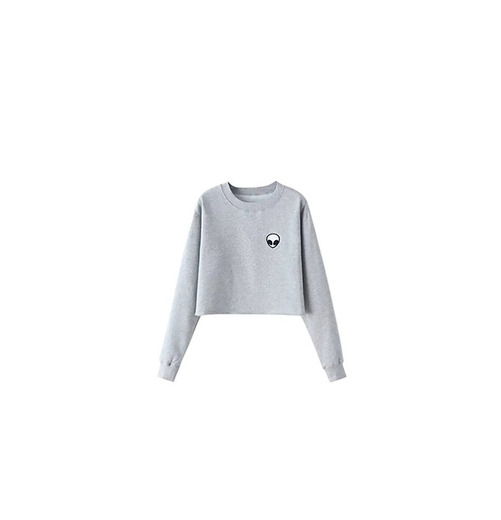 YouPue Mujer Manga Larga de Sudaderas Cuello Redondo Tops Color Sólido Gris