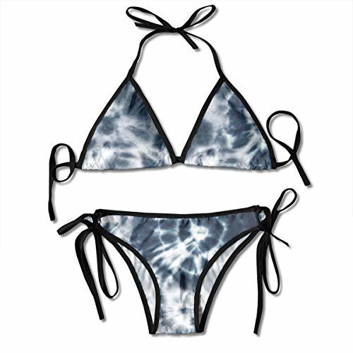 Product Bikini para Mujer con Vendaje Tie Dye Acuarela Indigo Negro Elementos de