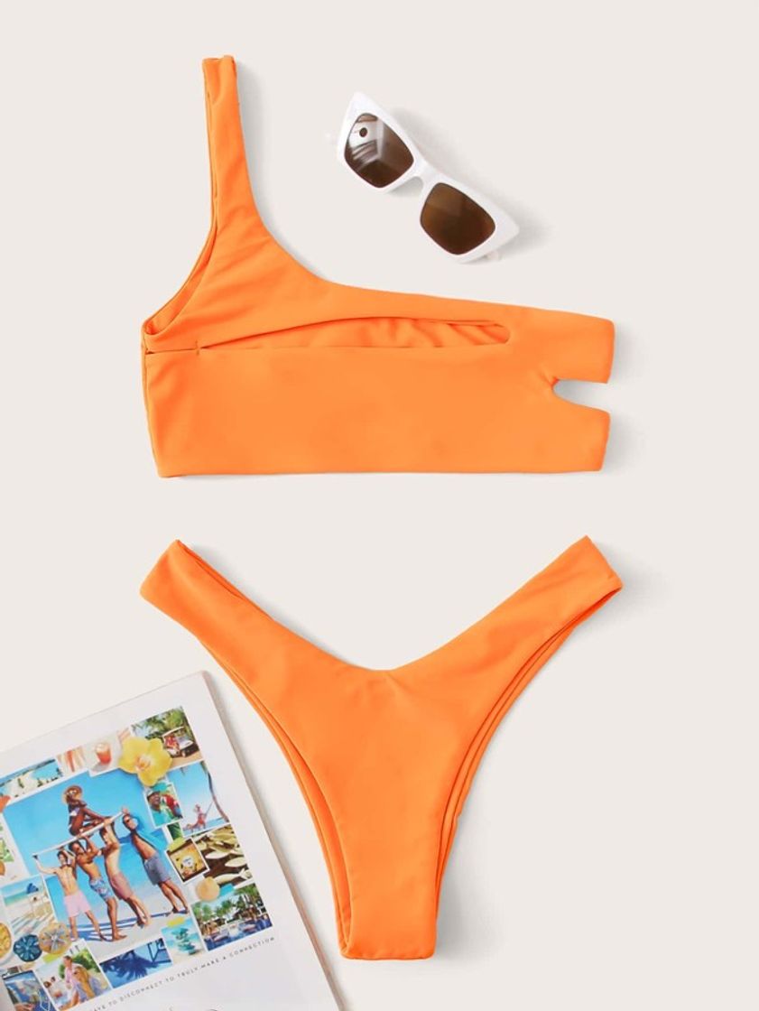 Social Bikini corte alto con un hombro de abertura