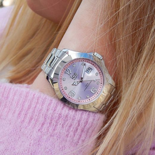 ICE steel classic light pink silver stones - medio - Reloj Ice-Watch