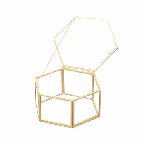 Place FENICAL Hexagon Glass Geometric Ring Display Box Jewelry Storage Hanging Gift Holder