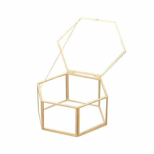 FENICAL Hexagon Glass Geometric Ring Display Box Jewelry Storage Hanging Gift Holder