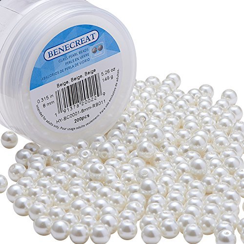 Producto BENECREAT Sobre 200 PCS 8mm Redonda Perla de Cristal Abalorios de Manualidad