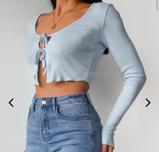 Crop top with double tie detail in blue