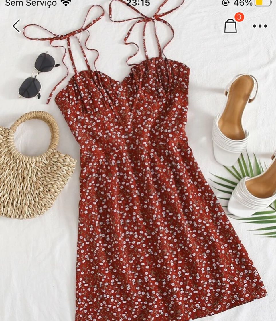 Moda Vestido vermelho nó de florzinhas boho ❤️✨