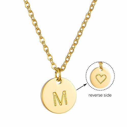 AFSTALR Collar Inicial Mujer Oro Colgante Letra M Nombre Personalizado Corazón Tallado