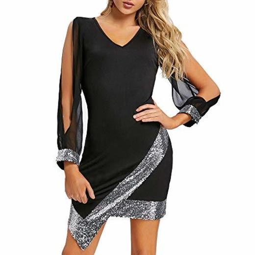 beautyjourney Vestido de Fiesta con Cuello de Pico para Mujer Vestido Ajustado