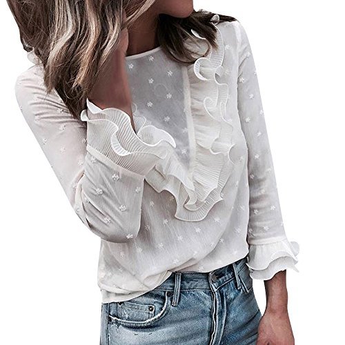 Fashion VJGOAL Moda Mujer Casual Encaje Sexy Lunares O Cuello Dulce Volante Camiseta