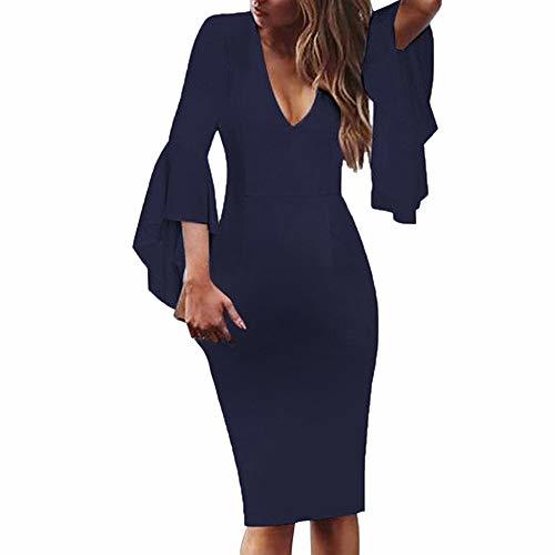 Fashion beautyjourney Vestido de Trabajo Ajustado con Cuello en V para Mujer Vestido