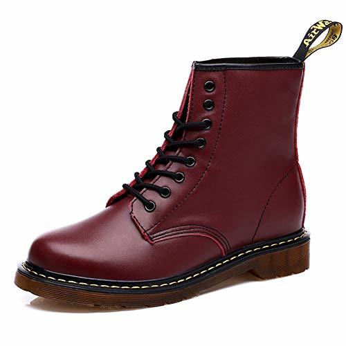 Fashion Minetom Hombre Mujer Botas Militares de PU Cuero Unisex Botines Plana Moda