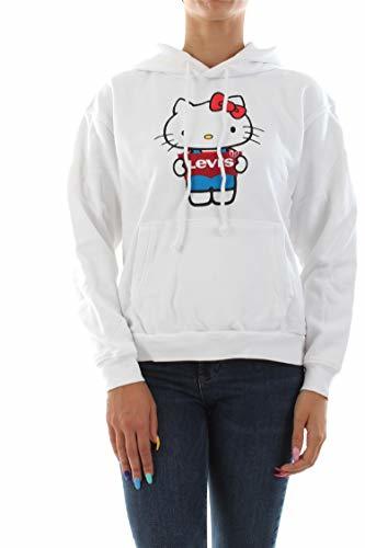 Moda Levi's Felpa Unbasic Donna Bianco con Cappuccio Stampa con Logo Hello Kitty