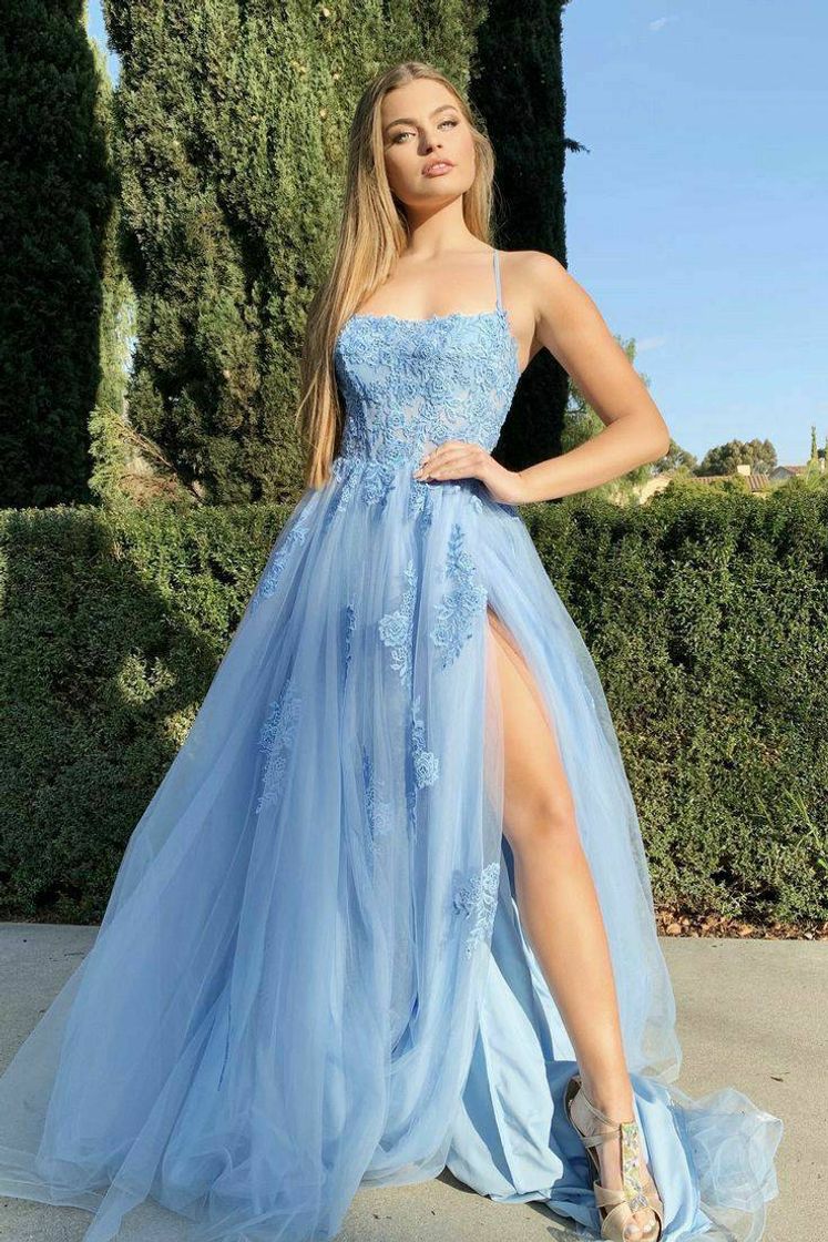 Moda Vestido longo azul