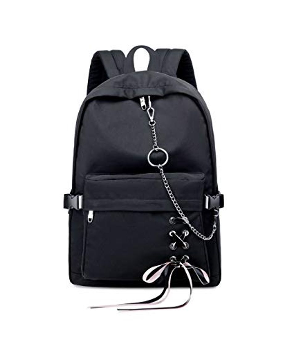 Moda Joymoze Mochila Clásica para Mujer Mochila Escolar con Estilo para Niña Adolescente Negro con Cadena