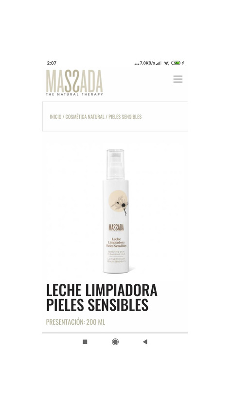 Producto Leche limpiadora piel sensible 