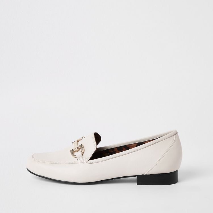 Fashion White leather square toe snaffle loafer RIVER ISLAND