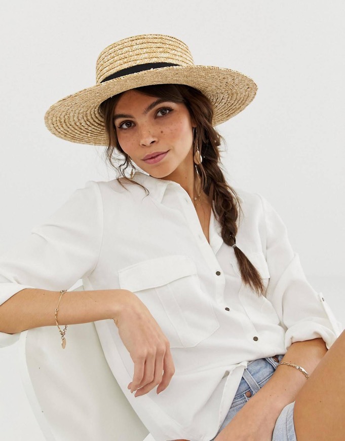 Moda ASOS DESIGN natural straw easy boater with size adjuster