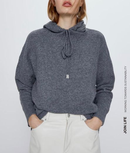 Zara - Sweater malha com gorro 
