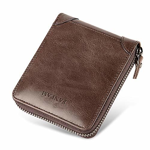 Places Faneam Cartera Hombre Cuero Autentico Billetera Hombre Piel, Cartera Hombre con Cremallera