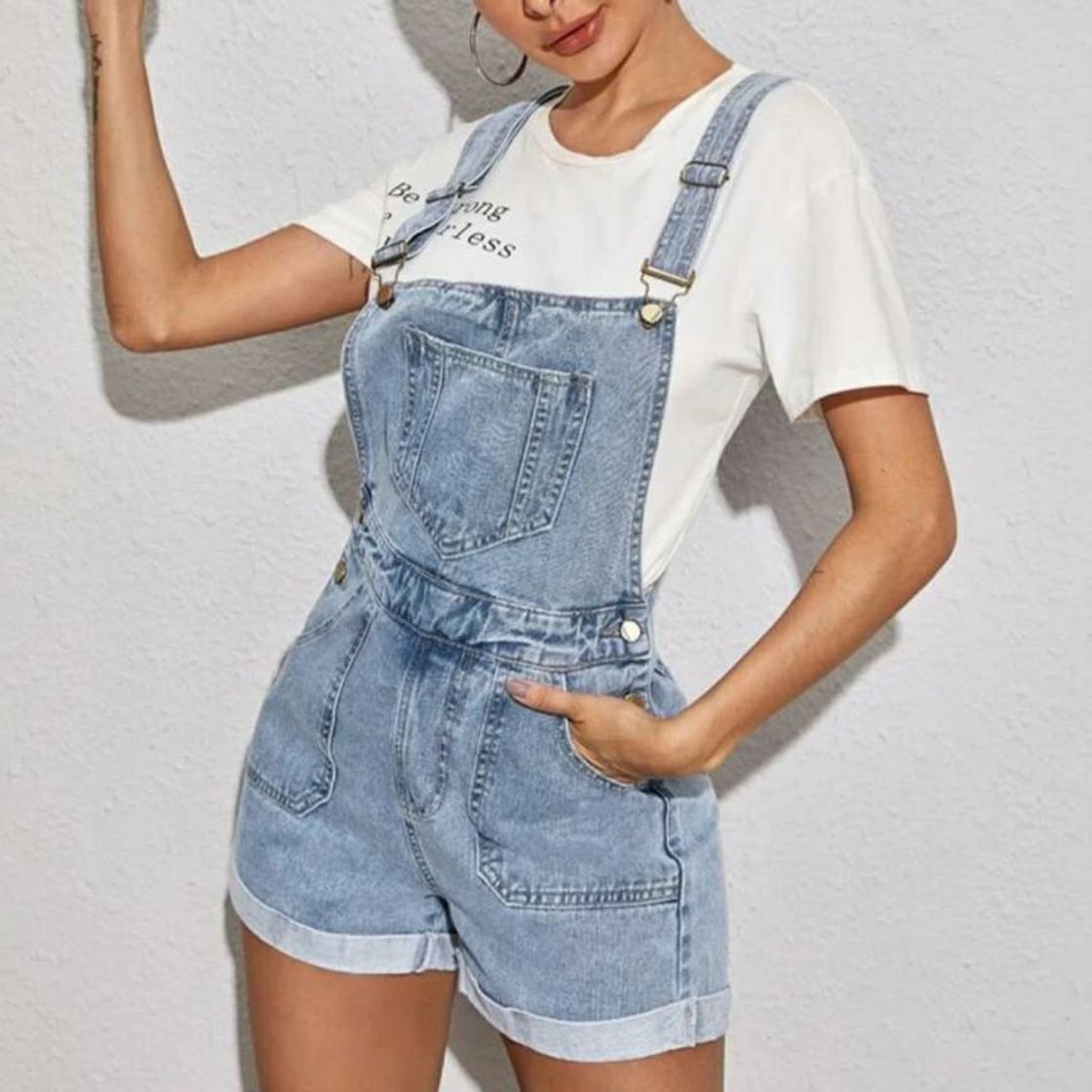 Social Peto denim de pantalón corto con bolsillo delantero